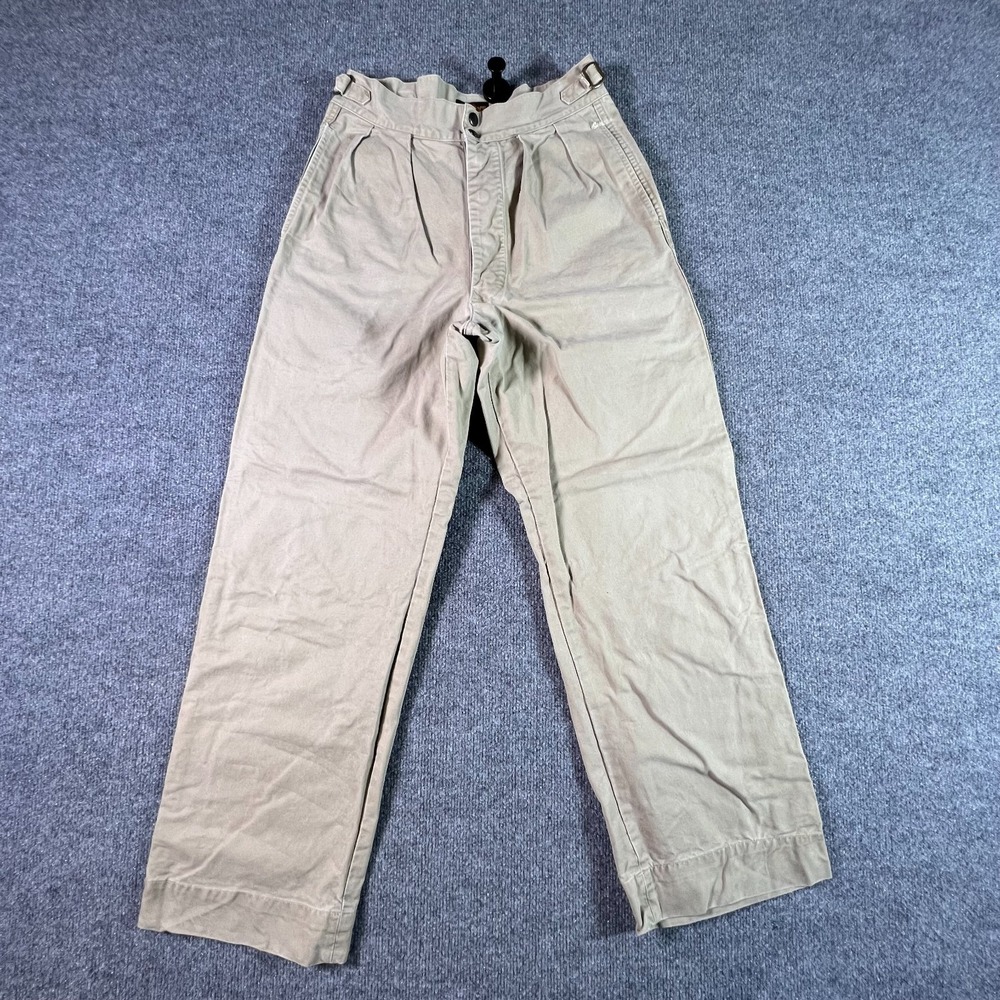 Non Stock Chino Pants Men's 30 Beige Cotton Pleated Wide Leg Side Tabs Workwear